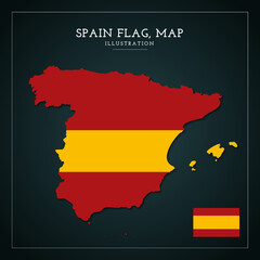 Spain Flag Map Vector Illustration 