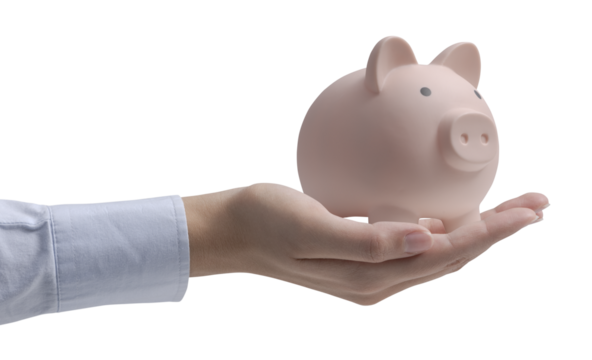 PNG file no background Businesswoman holding a piggy bank