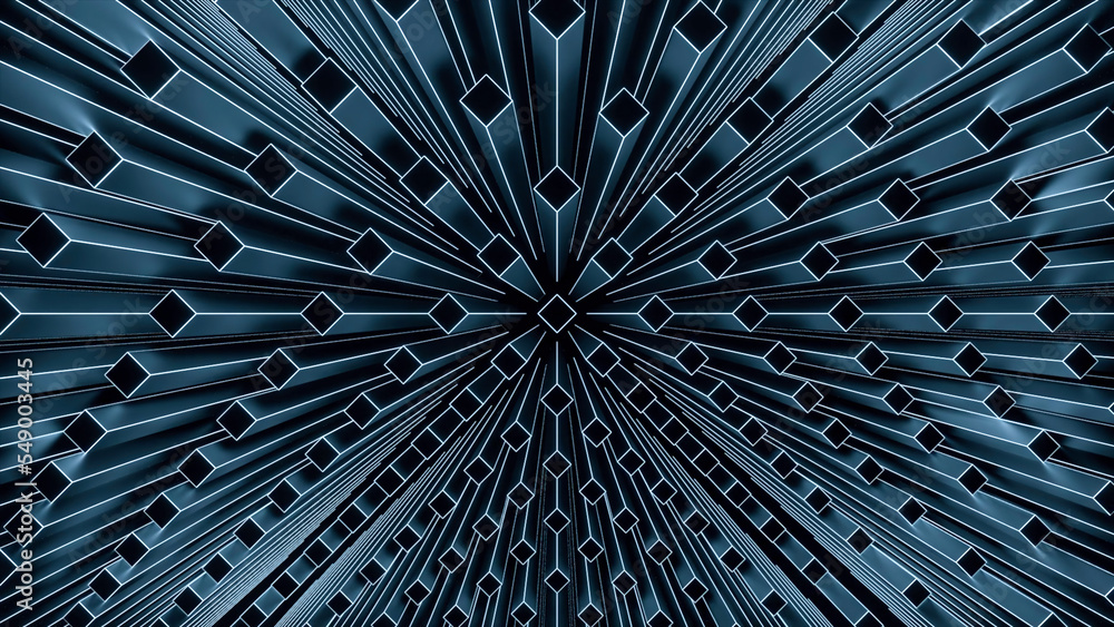 Poster geometric lines move with distortion. design. 3d lines move with distortions in space. perspective d
