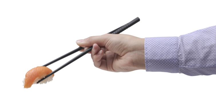 PNG file no background Woman eating sushi using chopsticks