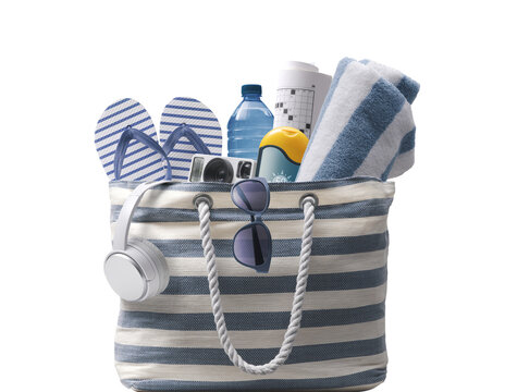 PNG file no background Stylish beach bag with accessories