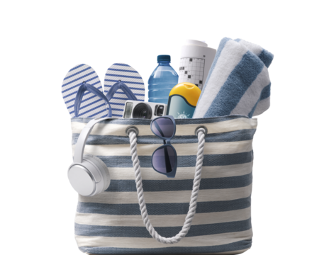 PNG file no background Stylish beach bag with accessories