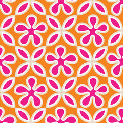 Ethnic Retro Geometric Florals Tile Style Punchy Vector Background Seamless Pattern Cute Trendy Fashion Colors Perfect for Allover Fabric Print and Wrapping Paper