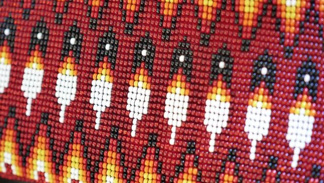 Macro close-up of Kumeyaay Native American bead work