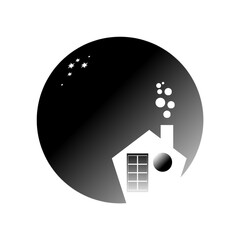 Silhouette of a tiny house in the night sky