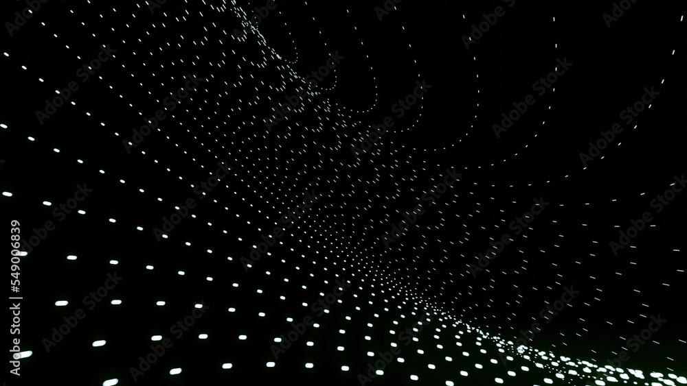 Poster abstract animation with linear flows from points in space. design. curved abstract flow of dots and 