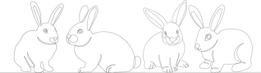 rabbits sketch, continuous line drawing, vector