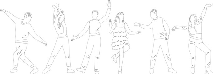 dancing men and women people sketch ,contour vector