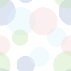 Seamless pattern of colored translucent circles of different sizes. On a white background.