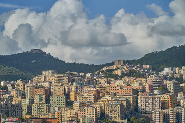 skyline of Genoa at the coast of the mediterranean sea