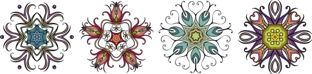 Set of circular mandala patterns for coloring, henna, tattoo, mehndi, books, decoration. Ornate decorative ornament in ethnic oriental style