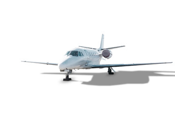 Modern white corporate business jet isolated on a transparent background
