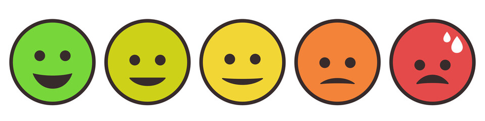 Pain scale or Rating scale in the form of emoticons. Vector clipart isolated on white background.
