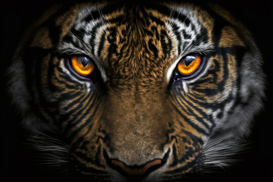 Close up on a tiger face on black © erika8213