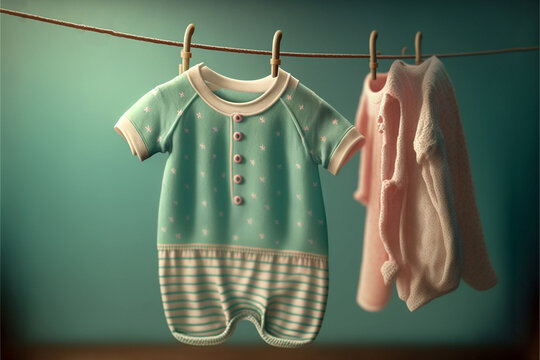 Vintage Baby Clothes Hanging On The Clothesline.