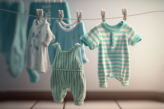 Vintage baby clothes hanging on the clothesline.