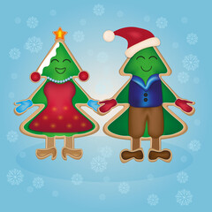 Merry Christmas and Happy New Year. Vector illustrations of Santa Claus, winter forest, city street, frame and Christmas tree decoration for postcard, card or invitation