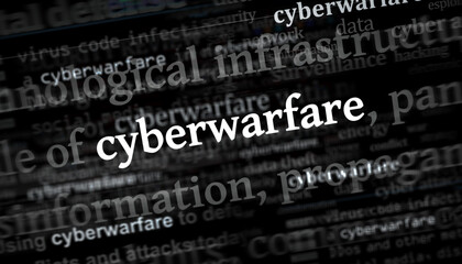 Obraz premium Headline titles media with Cyberwarfare 3d illustration