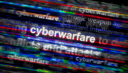 Headline titles media with Cyberwarfare 3d illustration