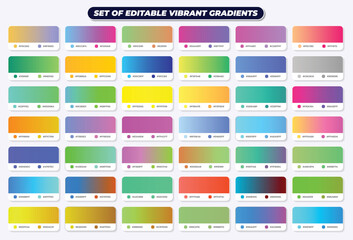 Vivid gradient squares. Minimalist multicolor squares, abstract 80s vibrant colors and modern gradients isolated vector set suitable for covers, calendar, brochure, invitation, cards