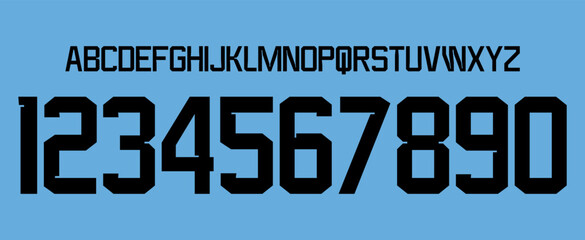 font vector team 2022 kit sport style font. football style font with lines and points inside. suarez. uruguay font world cup. sports style letters and numbers for soccer team - obrazy, fototapety, plakaty