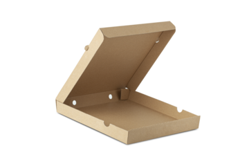 Blank brown open cardboard Pizza paper box isolated on transparent background