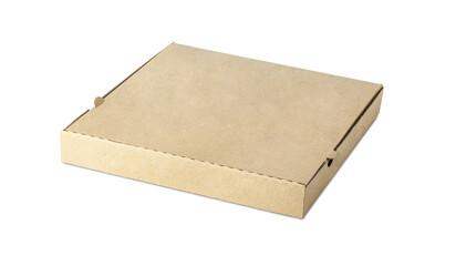 Blank brown open cardboard Pizza paper box isolated on transparent background