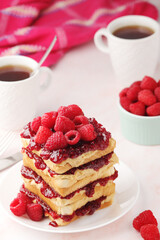 Sandwiches with peanut butter and raspberry jam	