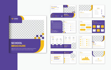 School admission square 16 pages brochure design template, education brochure prospectus design