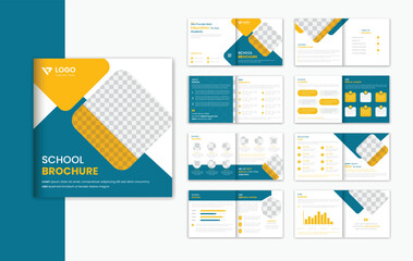School admission square 16 pages brochure design template, education brochure prospectus design - obrazy, fototapety, plakaty