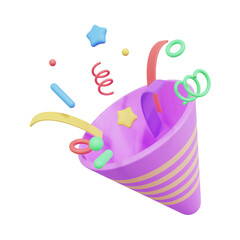 3D party popper with confetti for party, birthday and new year