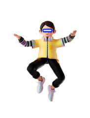 3D Boy wearing VR glasses enjoying virtual world
