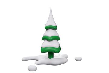 3D Christmas tree covered by snow