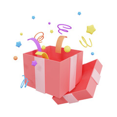 3D Opening gift box with confetti for birthday party or new year celebration
