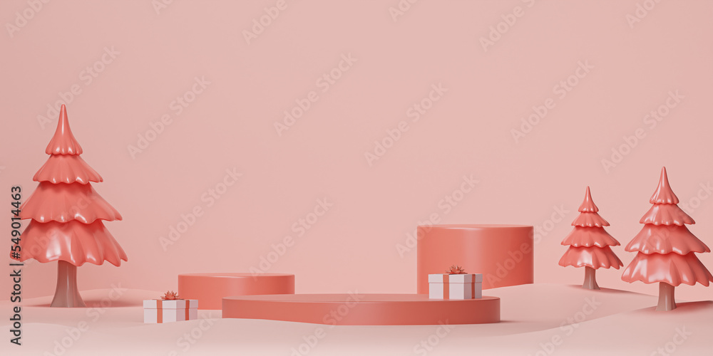 Poster 3d podium display. christmas festival background minimal style for product branding. mock up scene a