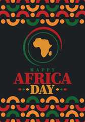 Africa Day. Happy African Freedom Day and Liberation Day. Celebrate annual on the African continent and around the world. African pattern. Poster, card, banner and background. Vector illustration