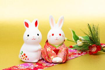 写真素材:令和5年・2023年の干支は卯（う・うさぎ）　卯年の年賀状素材（和風、和紙、千代紙、お正月小物等）