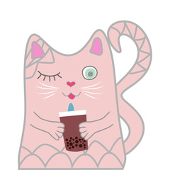  funny pink cat unicorn. Concept of miracles and magic.