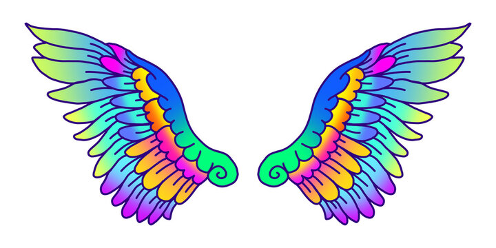 Angel Wings Illustration, Colorful hand drawn wings, Wings background, Cute wings for photo shot, Illustration Angel Wings