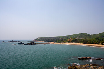 Fototapeta na wymiar Gokarna, India - March 16, 2011: View of beautiful Om Beach