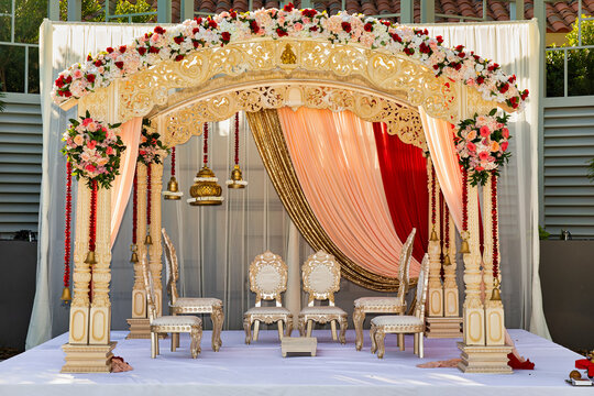 South Asian, Indian Outdoor Wedding Canopy Mandap Decoration Floral Magic
