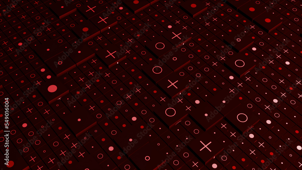 Poster abstract cubic red background with different 3d shapes. motion. geometric abstract buttons with circ