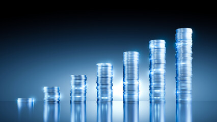 Silver coins arranged in a graph. futuristic