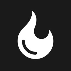 Flame dark mode glyph ui icon. Hot offer and sale. Best translation. User interface design. White silhouette symbol on black space. Solid pictogram for web, mobile. Vector isolated illustration