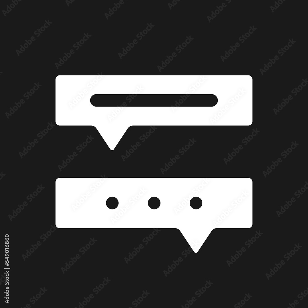 Poster communication with chat bot dark mode glyph ui icon. automated dialogue. user interface design. whit
