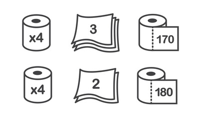Toilet paper parameters icon set. 