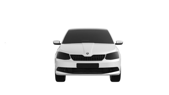 SKODA FABIA 3d rendering of SKODA car on transparent PNG background, white car front view