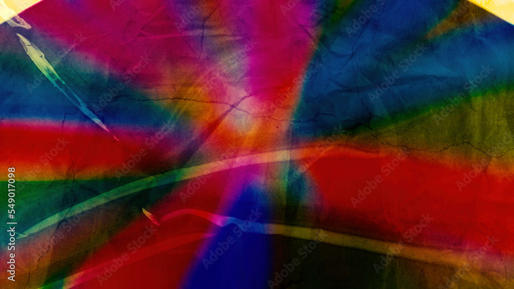 Poster yellow background. motion.multicolored spread paint with strokes like a drawing revolves around in a