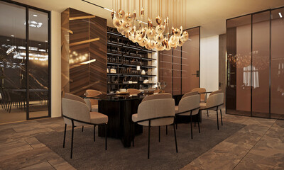 3D visualization of a luxurious living room in a modern style