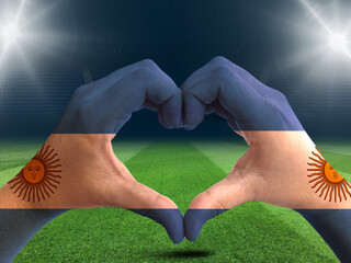 Soccer team support symbol. Argentina flag isolated with hand love shape. Football supporters...